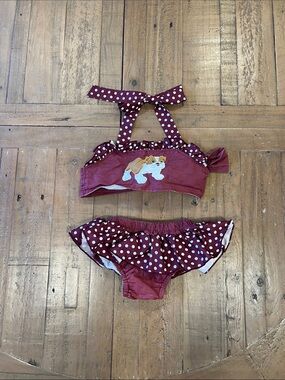 Addie Lou Blu bulldog polka dot sunsuit two piece 2T burgundy boutique